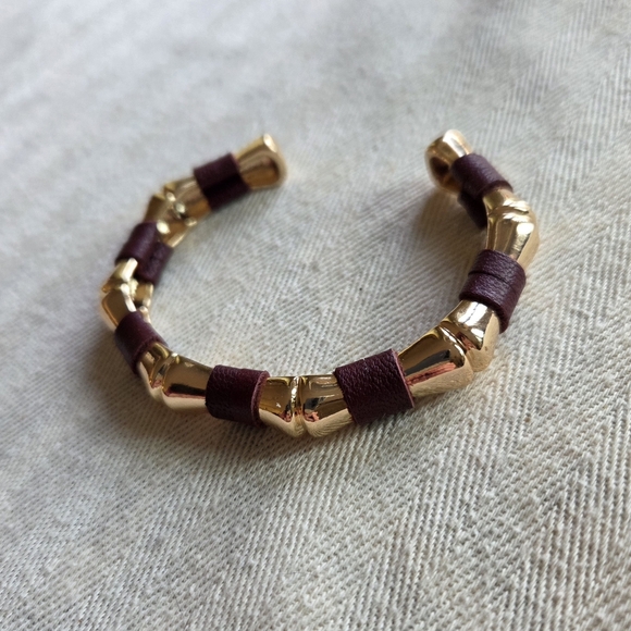 Unbranded Jewelry - Bamboo Motif Cuff Bracelet with Leather Detailing